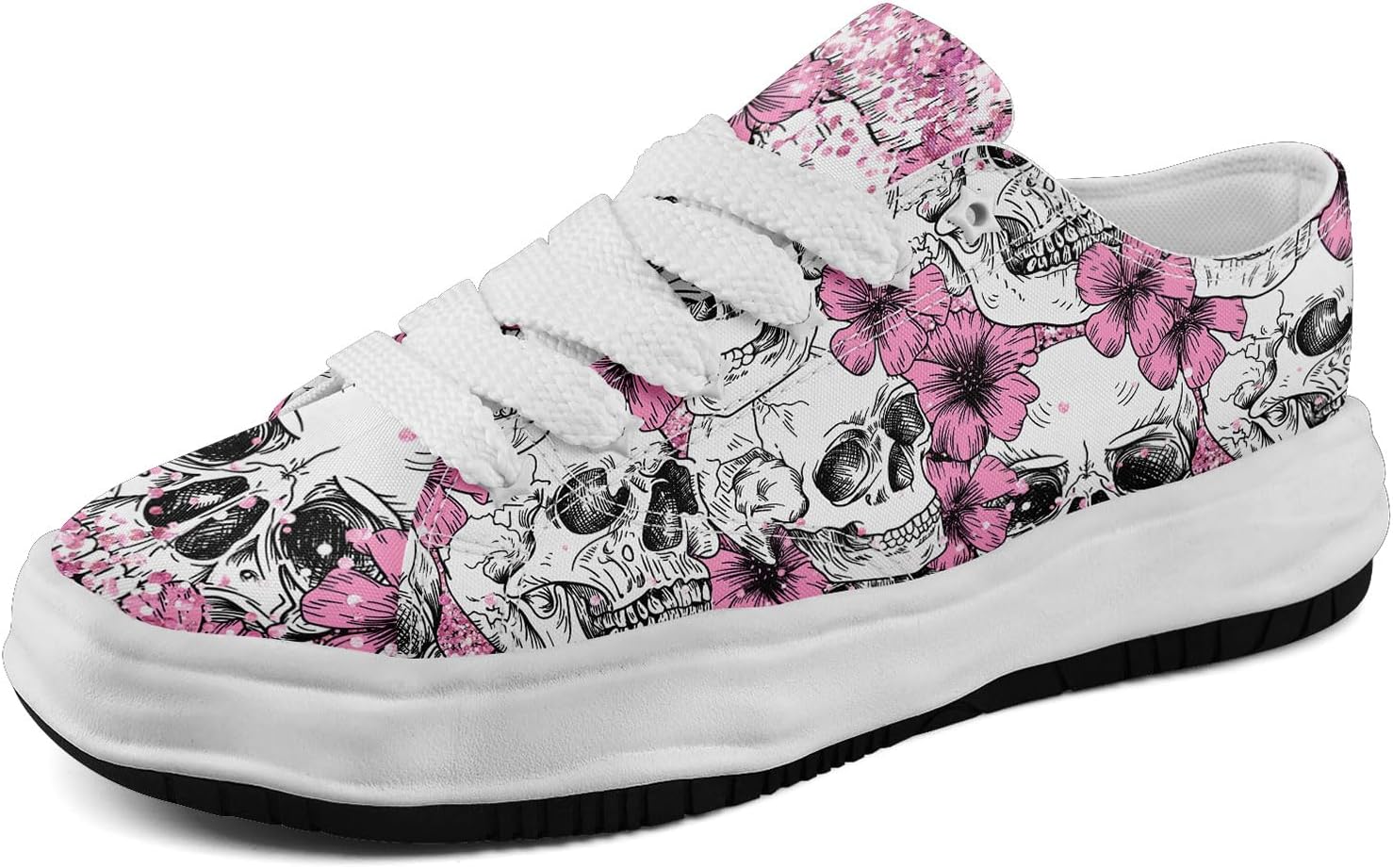 

Мужские готические кроссовки coolcustomize с черепами, модные, повседневные, для скейтбординга, из холщовой ткани, женские, уличная мода, удобные для ходьбы, белый/розовый