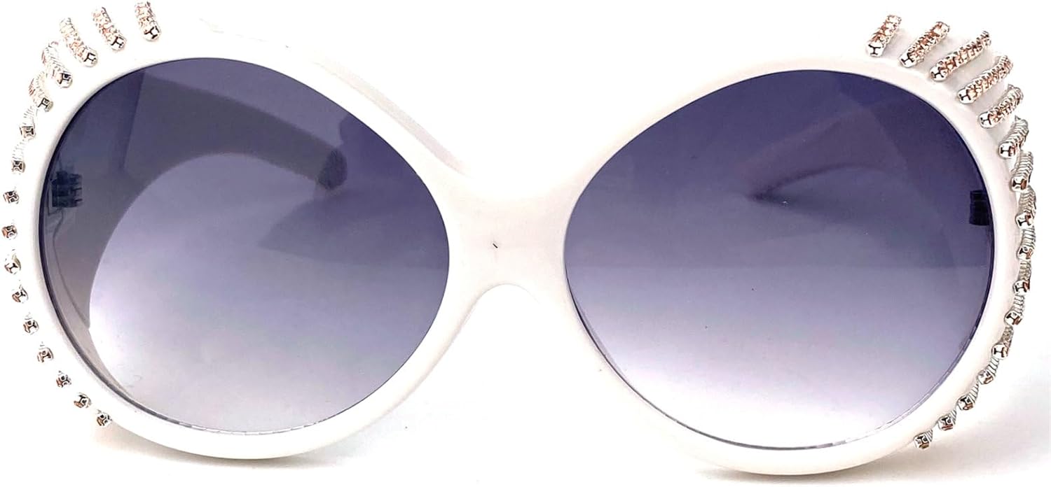 

Блестящие большие круглые солнцезащитные очки со стразами, идеально подходящие для фестивалей и вечеринок, модные солнцезащитные очки в стиле панк Y2K для женщин mincl, White