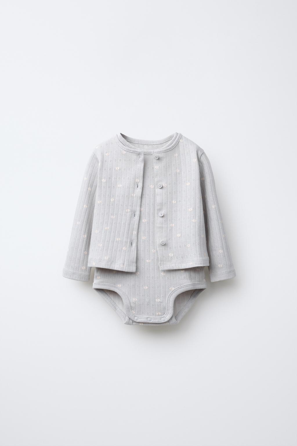 

Комплект из боди и жакета pointelle ZARA, цвет Light grey