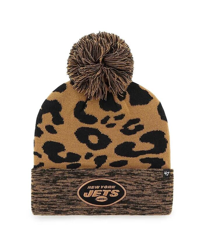 

Женская коричневая шапка New York Jets Rosette Cuffed Knit с помпоном '47 Brand