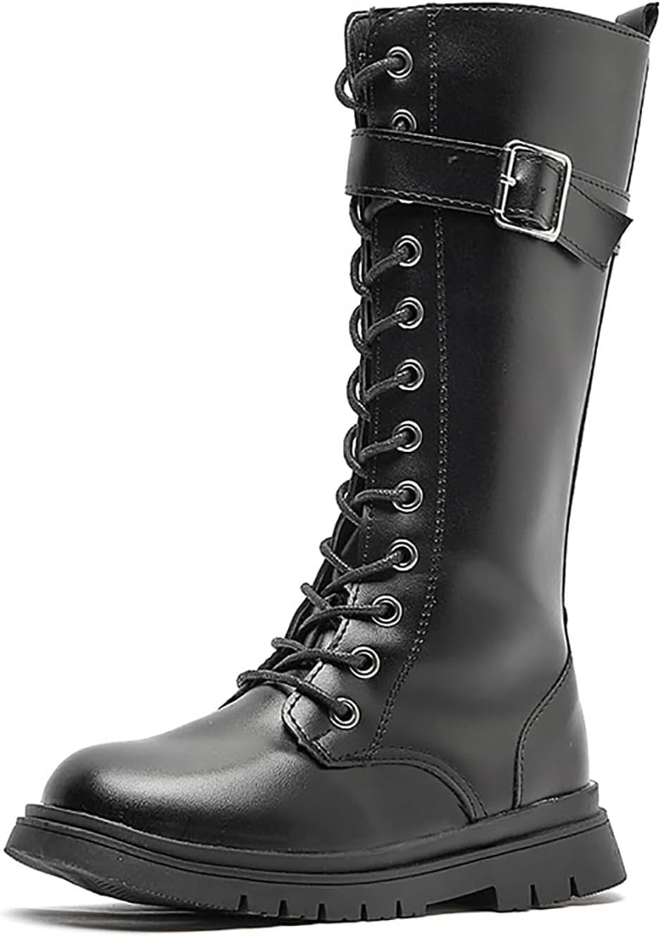 

Ботинки для мальчиков и девочек, боевые, на шнуровке, готические, с боковой молнией, из искусственной кожи, панк-стиль, водонепроницаемые, средней высоты, для верховой езды, зимние, для малышей, маленьких и больших детей Generic, черный