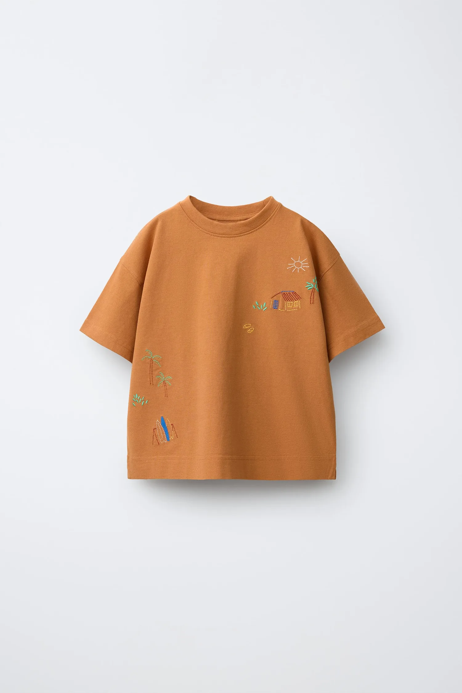 Футболка с вышивкой Zara, охра