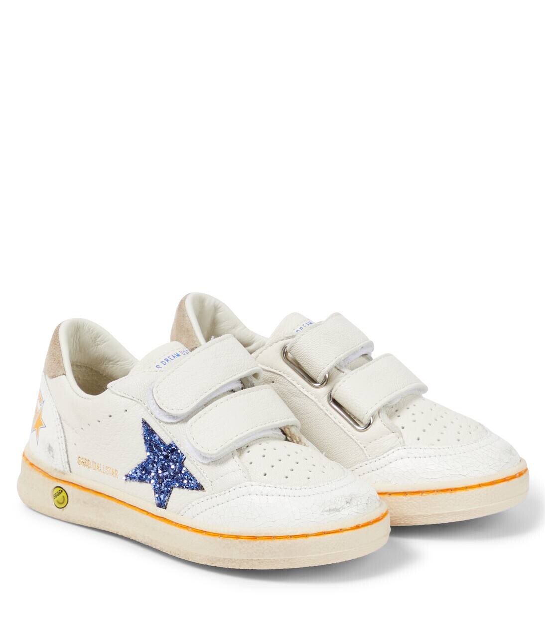 

Кроссовки из блестящей кожи Ball Star Golden Goose Kids, цвет white/light blue/taupe