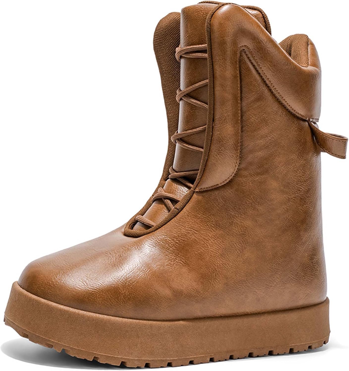 

Мужские большие желтые ботинки - повседневные зимние ботинки для снега - черные кожаные ботинки на шнуровке с платформой и закругленным носком - зима Generic