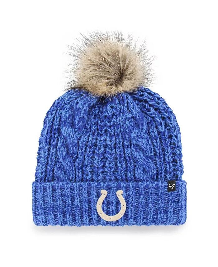 

Женская вязаная шапка с манжетами и помпоном Royal Indianapolis Colts Meeko '47 Brand, синий
