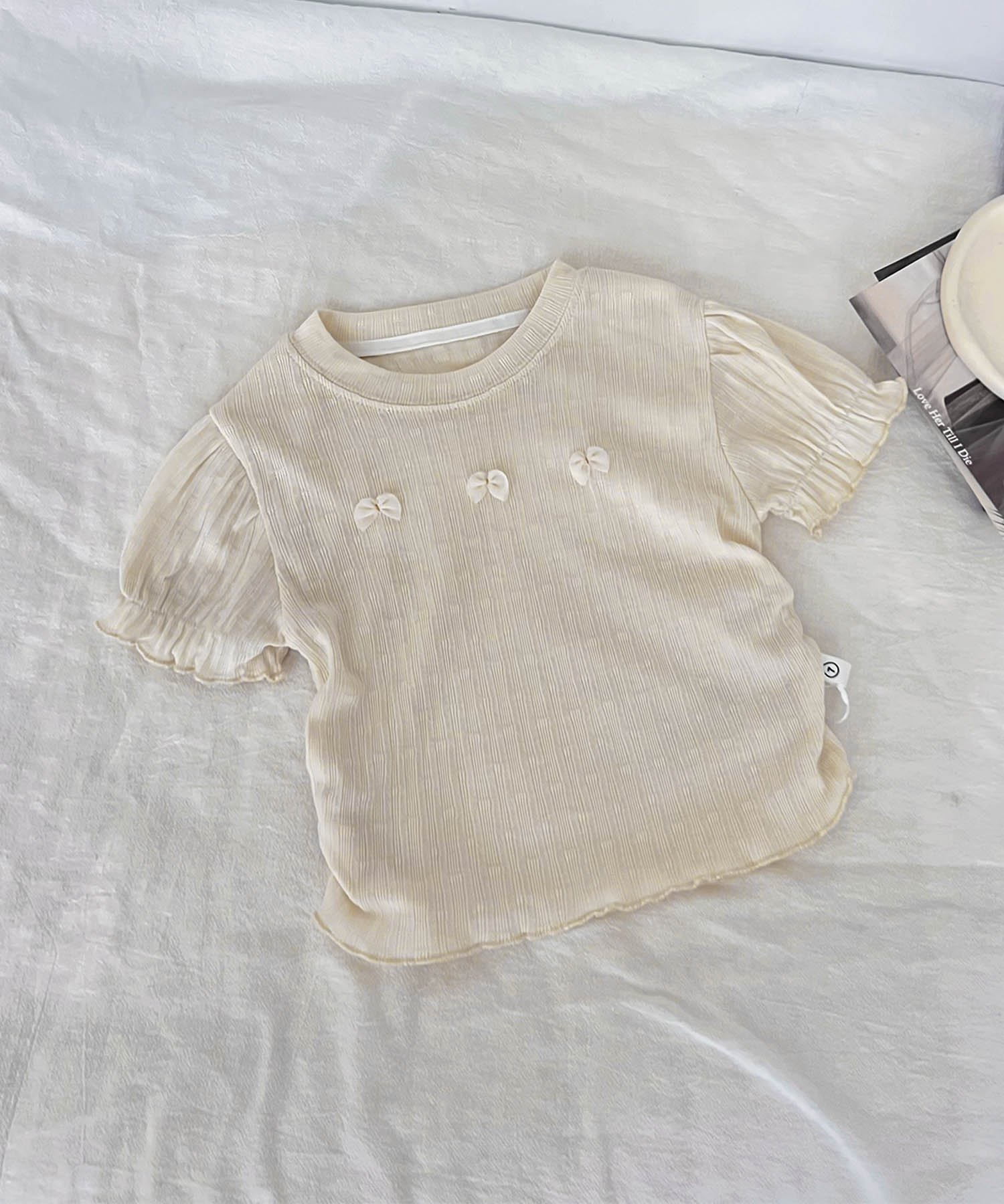 Футболка с оборками Ribbon Point Frill Aimoha Kids, Light beige — фото 2