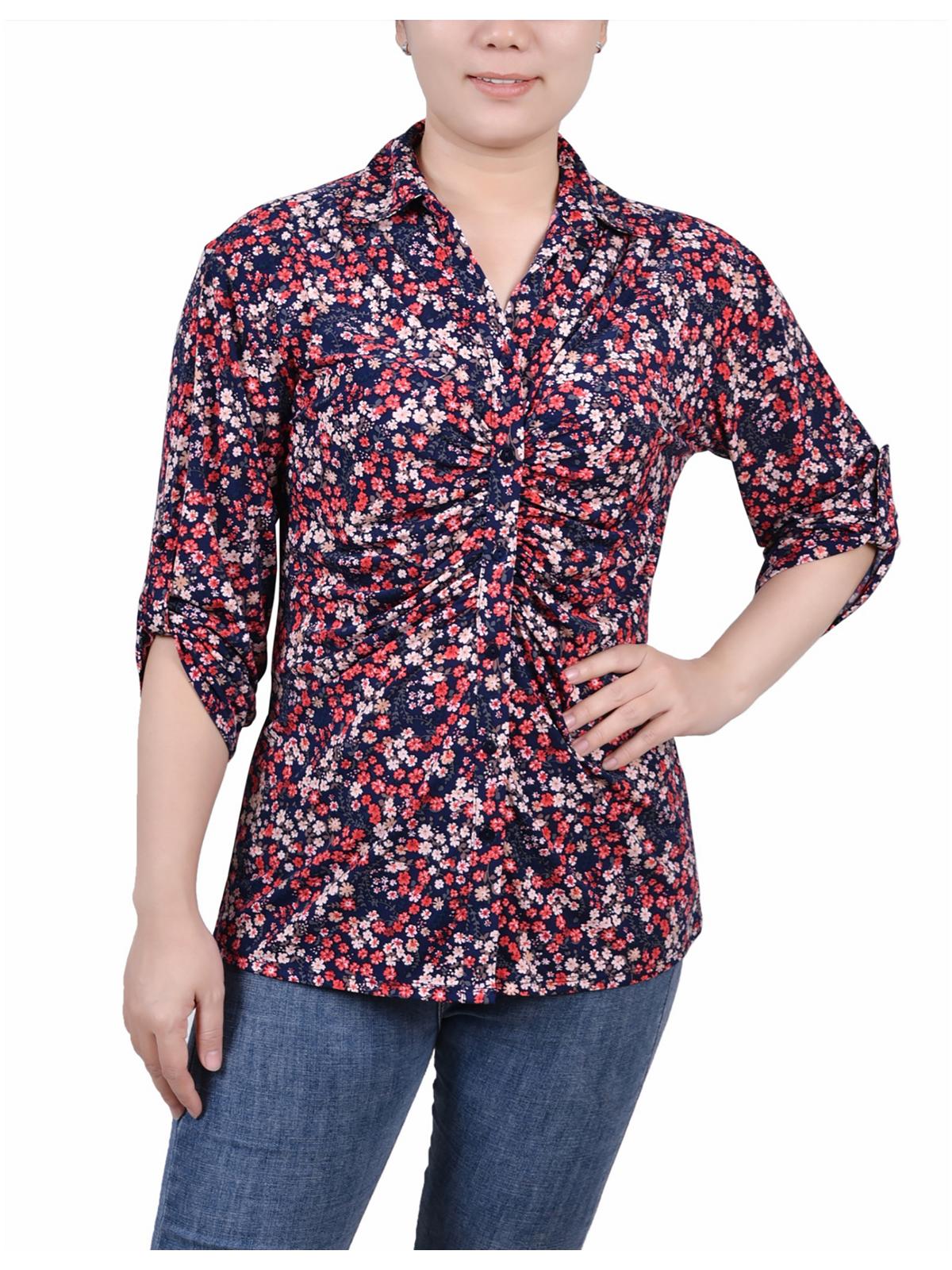 

Женский топ Petites с цветочным принтом на пуговицах NY Collection, цвет navy red ditsy floral