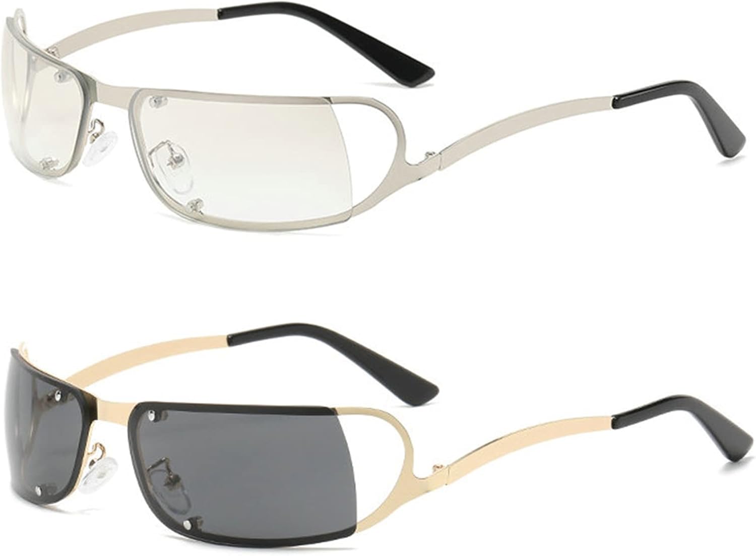 

Модные солнцезащитные очки Helena Trendy Rimless Y2K для женщин и мужчин, солнцезащитные очки с зеркальным покрытием и обтекаемой формой, стильные солнцезащитные очки, Gold+silver