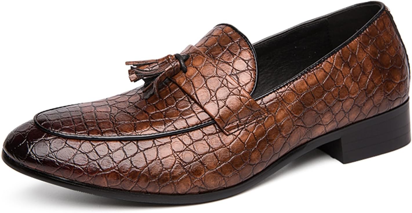 

Мужские лоферы из тисненой кожи крокодила с кисточками, без шнурков, украшенные пенни-декором, ручная работа, носок заостренный, роскошный классический повседневный стиль, нескользящая подошва Tixewsjh, коричневый