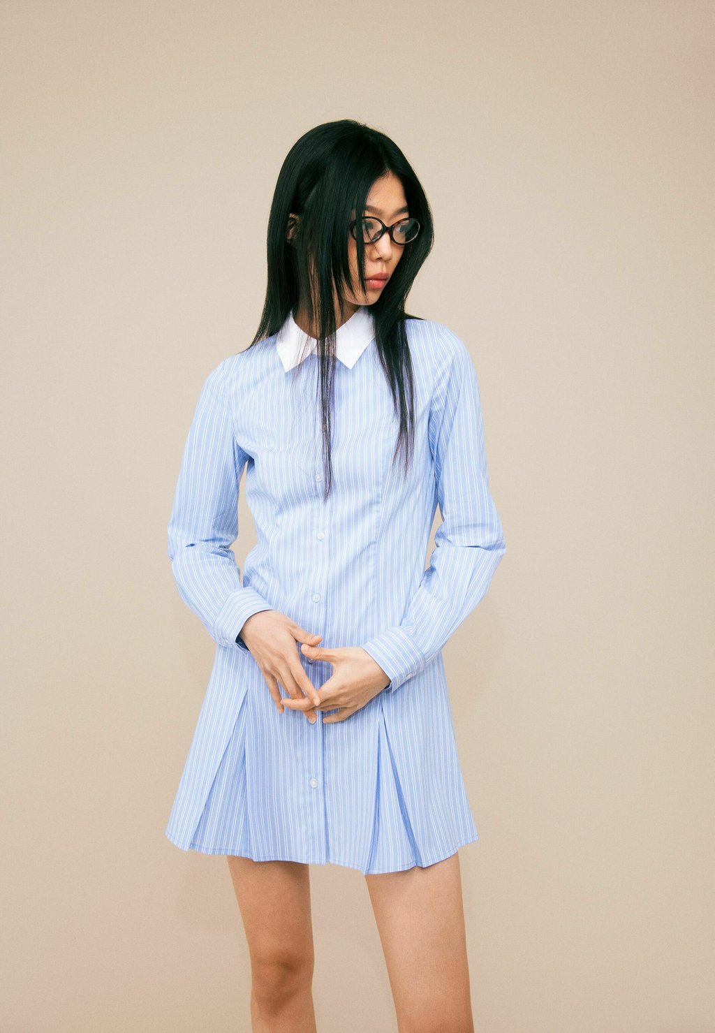 

Платье-рубашка MINI Bershka, светло-голубой