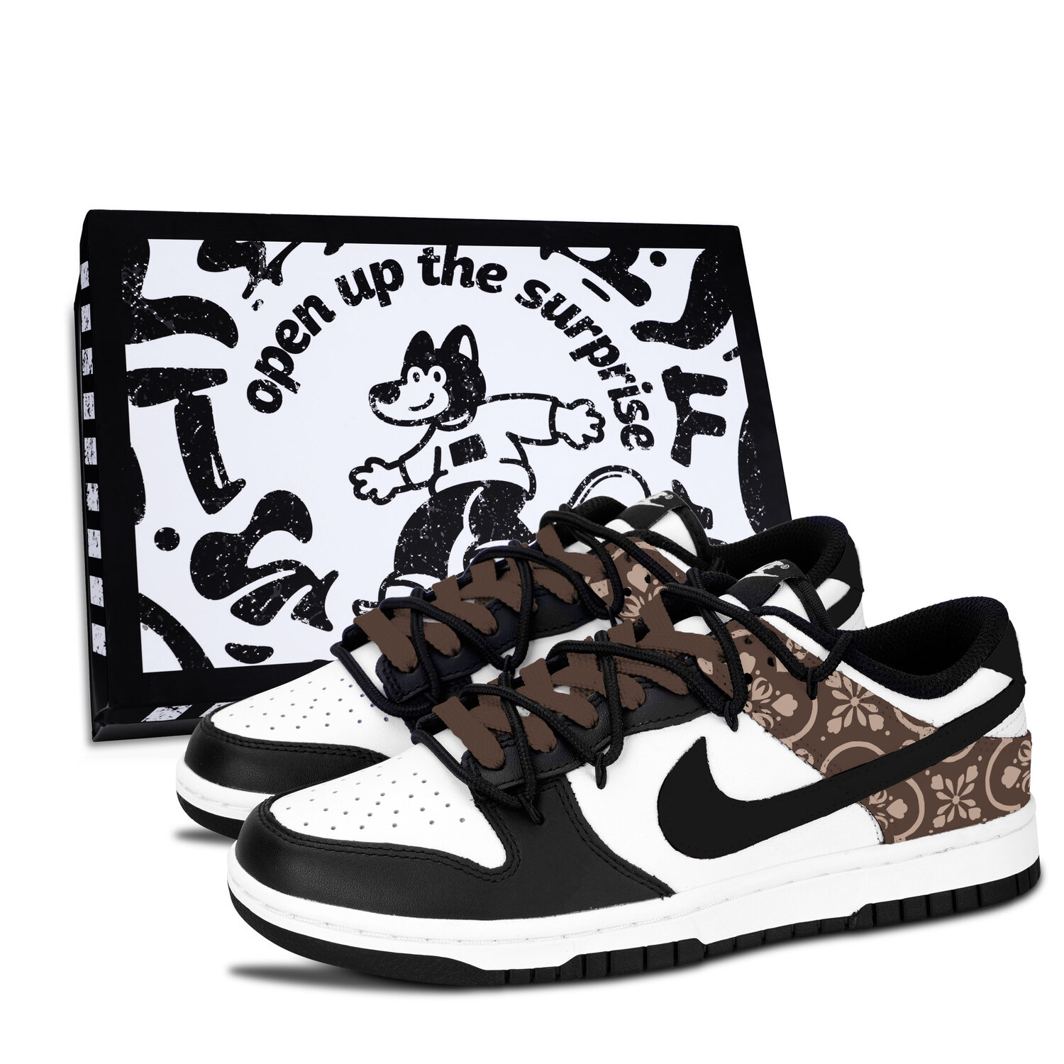 

Nike Кроссовки для скейтбординга Dunk Black White, Brown с вышивкой, износостойкие, низкие, унисекс, коричневый