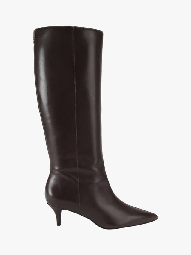 Венецианские кожаные ботинки до колена на каблуке kitten heel Carvela, Dark Brown