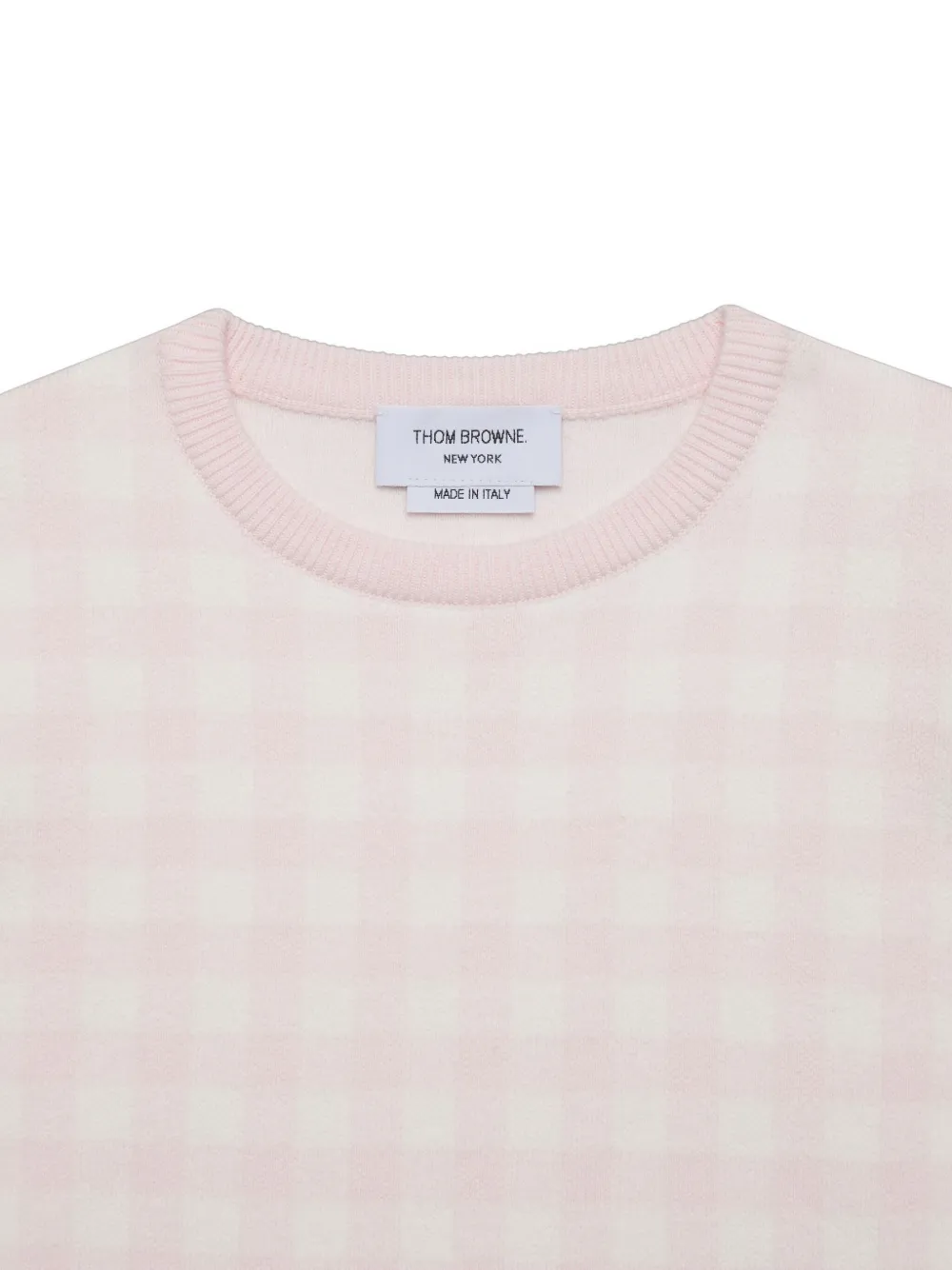 Свитер в клетку гингем с короткими рукавами Thom Browne Kids, розовый — фото 4