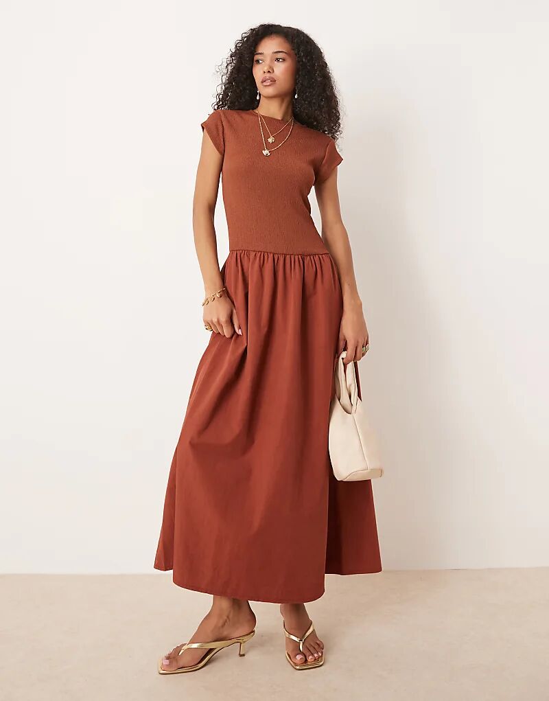 

Платье макси ASOS DESIGN из фактурной ткани и поплина с заниженной талией цвета ржавчины