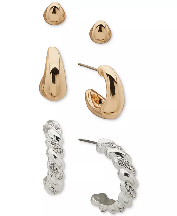 

Двухцветный комплект из трех объемных серег-колец с закрученными кулонами Anne Klein, ttone