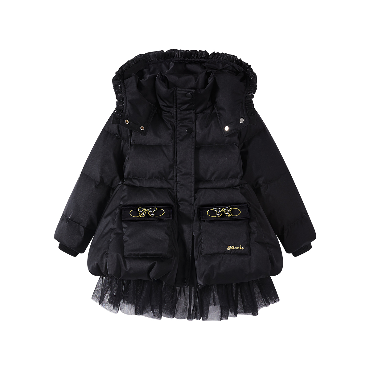 

Детская пуховая куртка с капюшоном, утепленные, ветрозащитные Disney, черный