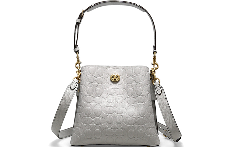 

Willow Litchi Grain Leather Bucket Bag, Сумка, Маленькая Женская Плечевая Сумка Голубиный Серый COACH
