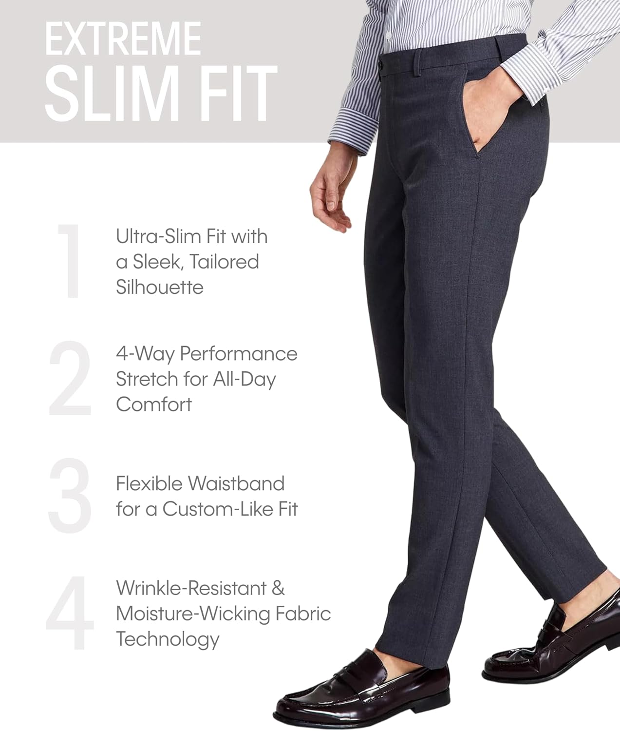 Мужские зауженные брюки Calvin Klein Slim Fit Stretch | Приталенные брюки для мужчин | Ультразауженные брюки, Charcoal Grey — фото 3