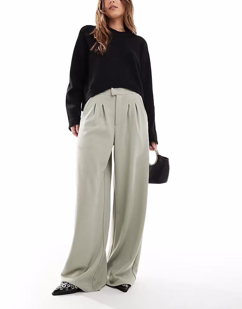 

Широкие брюки из трикотажного твила ASOS DESIGN шалфейного цвета