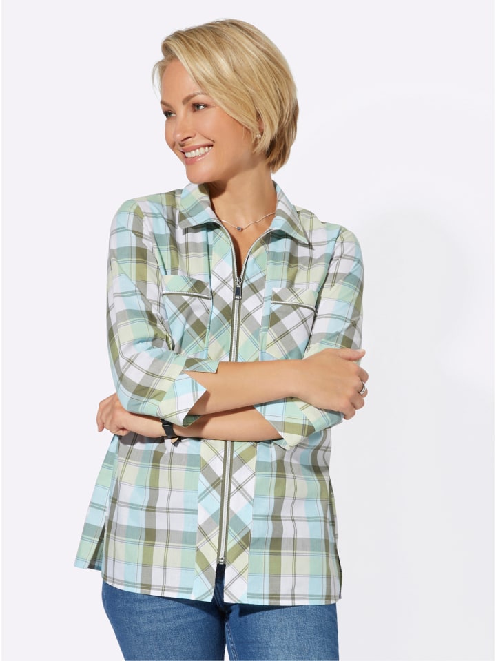 

Блузка-рубашка в клетку цвета аквамарина и хаки WITT WEIDEN