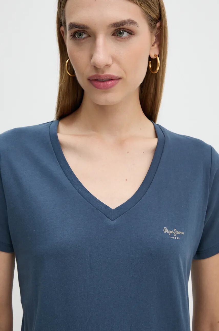 

Хлопковая футболка Pepe Jeans FLOWER V NECK, темно-синий