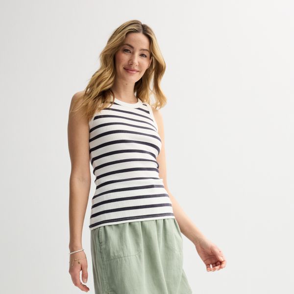 

Облегающий топ с высоким воротником для многослойных образов Sonoma Goods For Life, цвет ivory black stripe