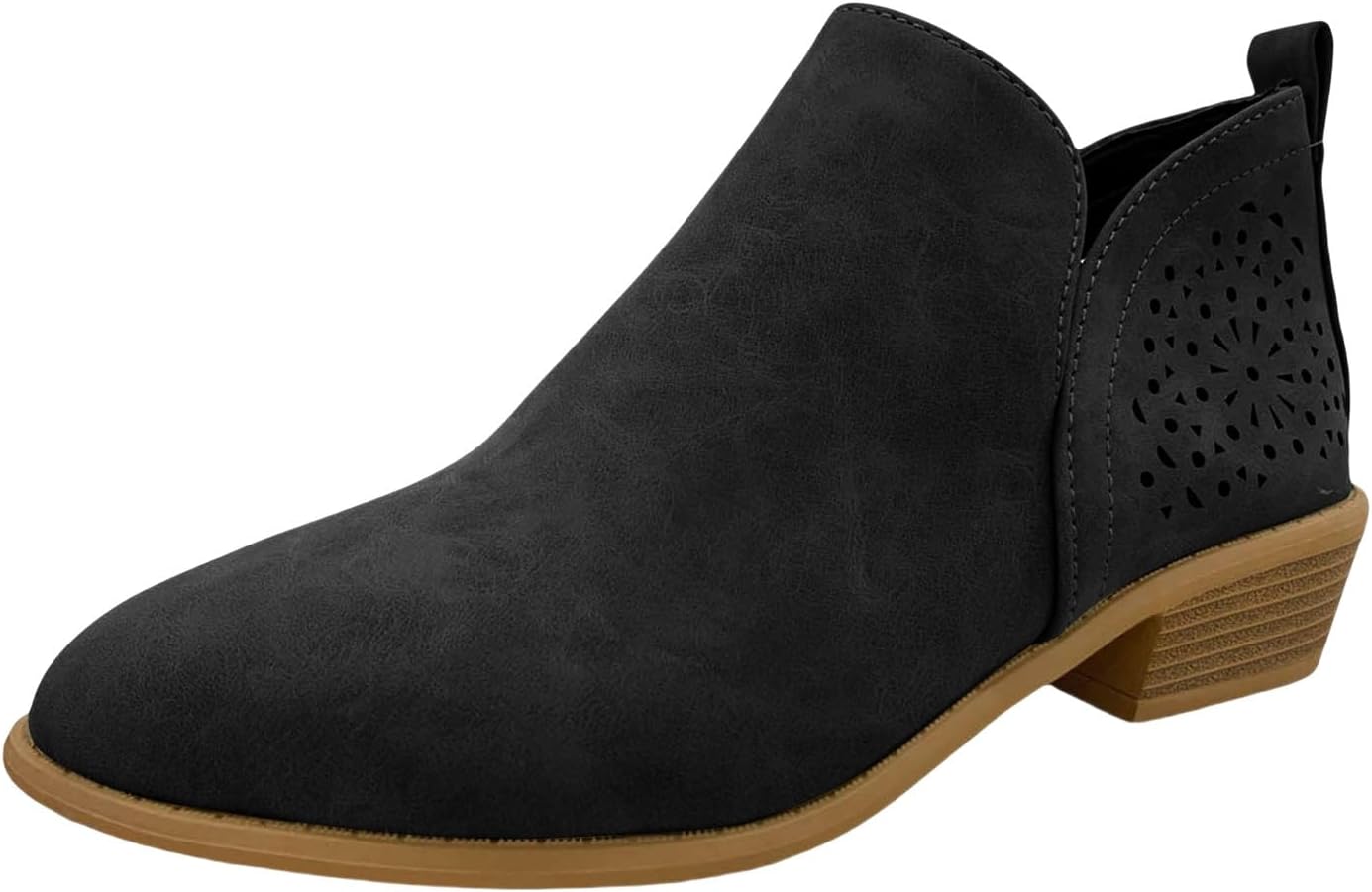 

Женские короткие ботильоны на массивном каблуке, вырезанные ботильоны до щиколотки, винтажные слипоны с заостренным носком, повседневные ботильоны с вырезами, удобная обувь для улицы для женщин Generic, черный