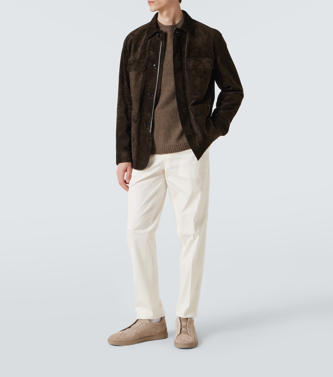 Слипоны из замши с тройной строчкой Zegna, Piedicavallo — фото 2