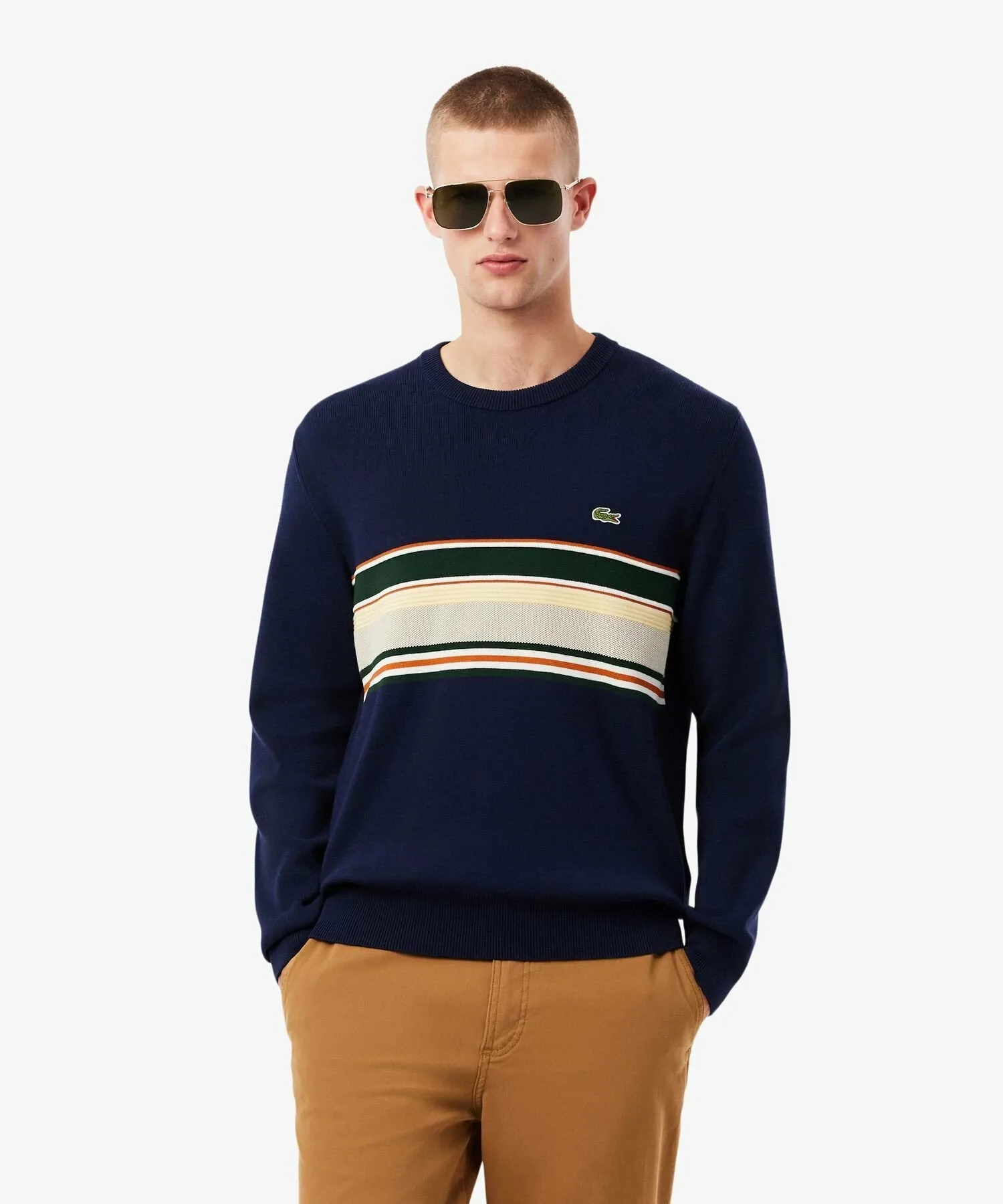 Французский трикотаж в полоску с вставками LACOSTE, Navy