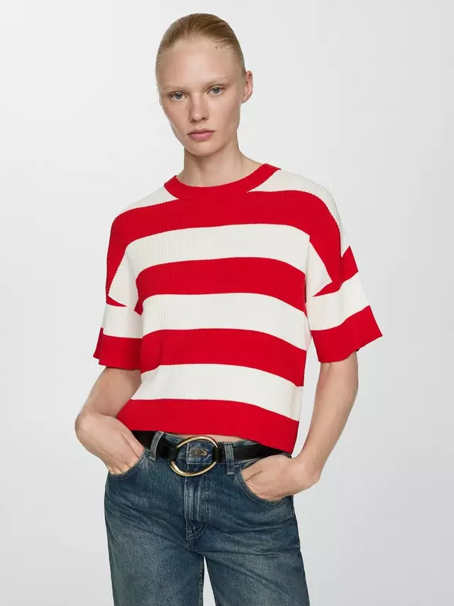 

Топ Mango Gabi Stripe Rib Knit, цвет red/white