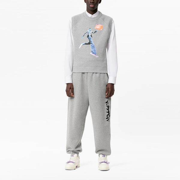 Футболка men's fw21 neon man pattern printing sports sleeveless gray Louis Vuitton, серый — фото 3