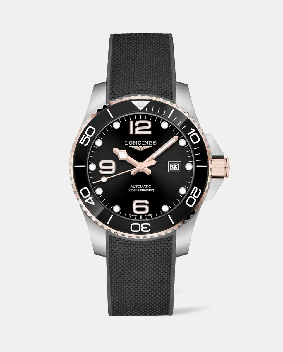 

HydroConquest L37823589 Автоматические мужские часы из черного каучука Longines, черный
