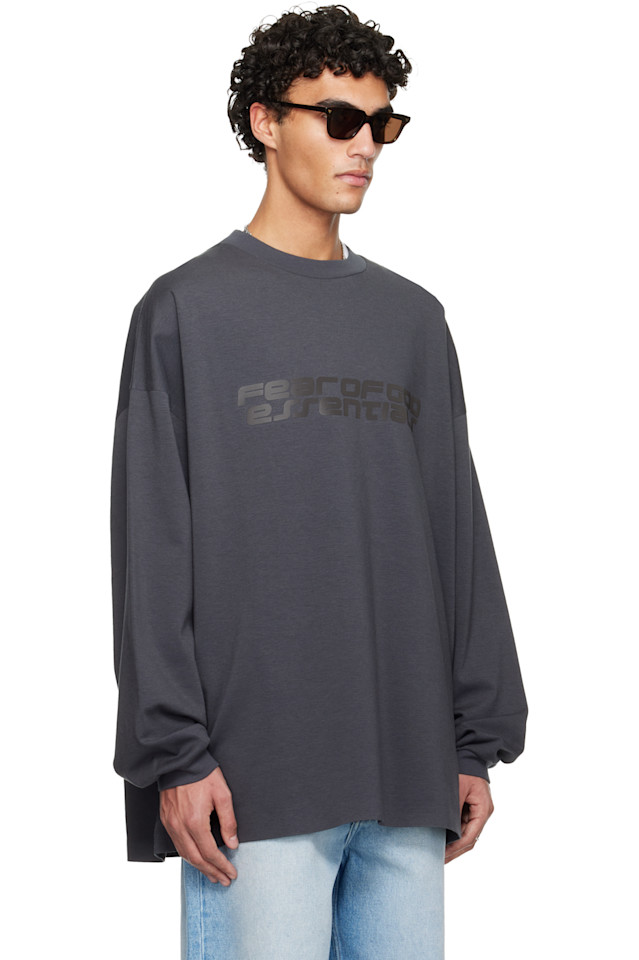 Fear Of God Essentials Серая праздничная футболка с длинным рукавом в стиле 90-х — фото 2