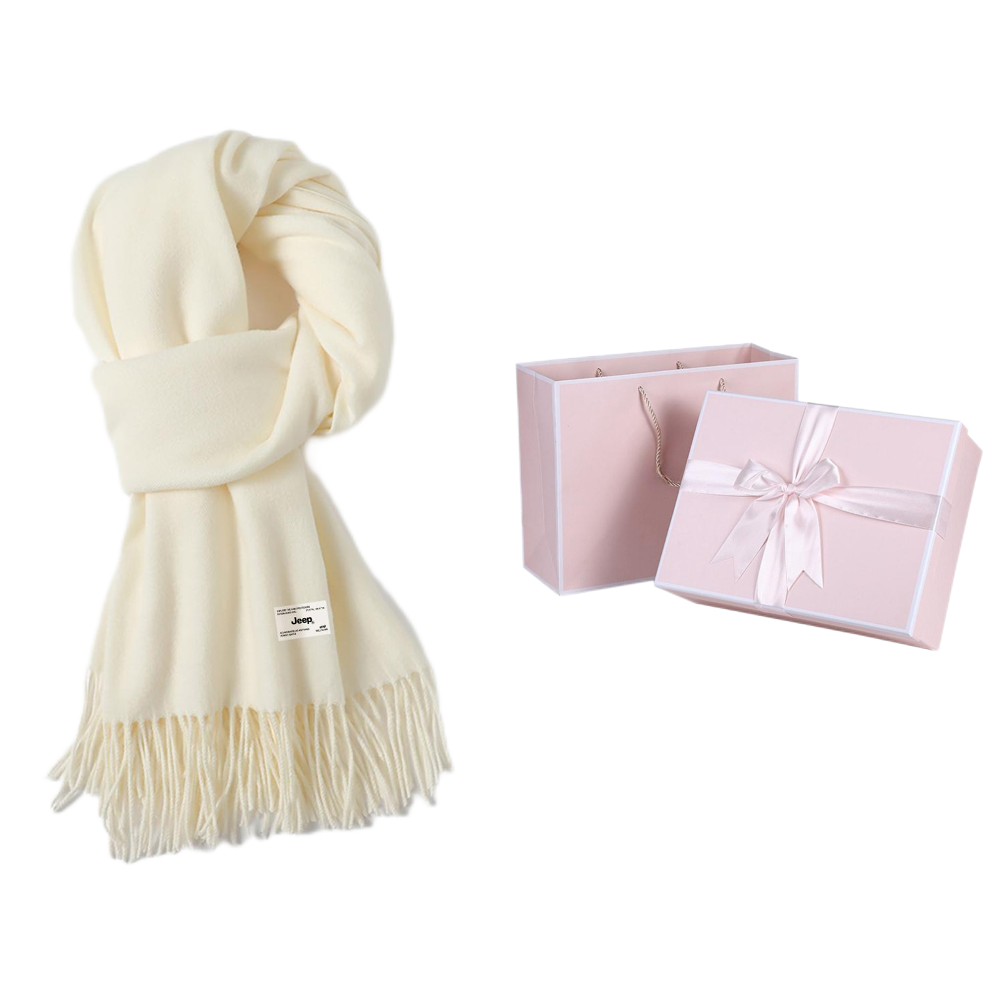 

Jeep Акриловый вязаный шарф унисекс, Milk White Pink Gift Box Set