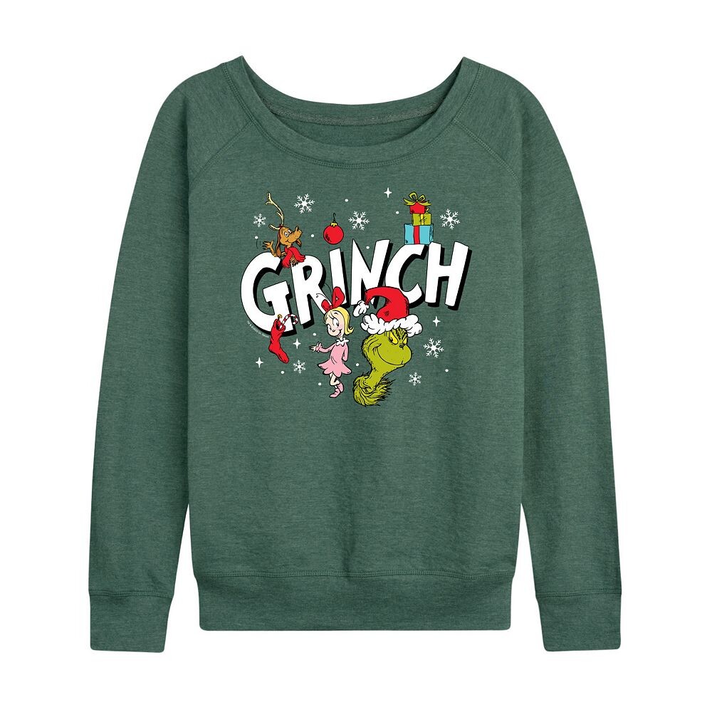 

Женский легкий свитшот из френч терри с логотипом Dr. Seuss The Grinch Logo Group Licensed Character, цвет Heather Green