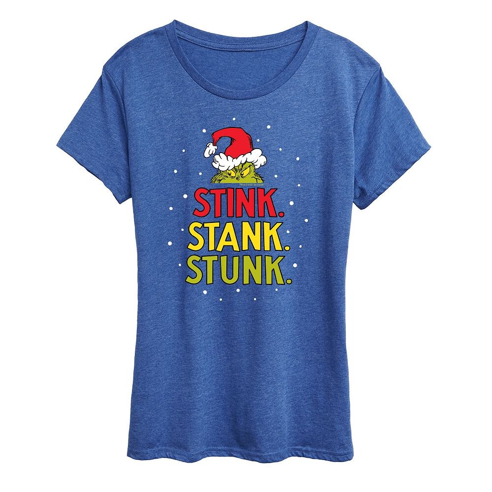

Женская футболка с рисунком Dr. Seuss The Grinch Stink Stank Stunk Licensed Character, цвет Heather Royal Blue
