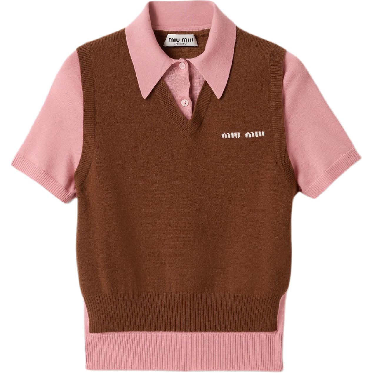 

MIU MIU Кашемировый шерстяной поло свитер Tobacco/Pink