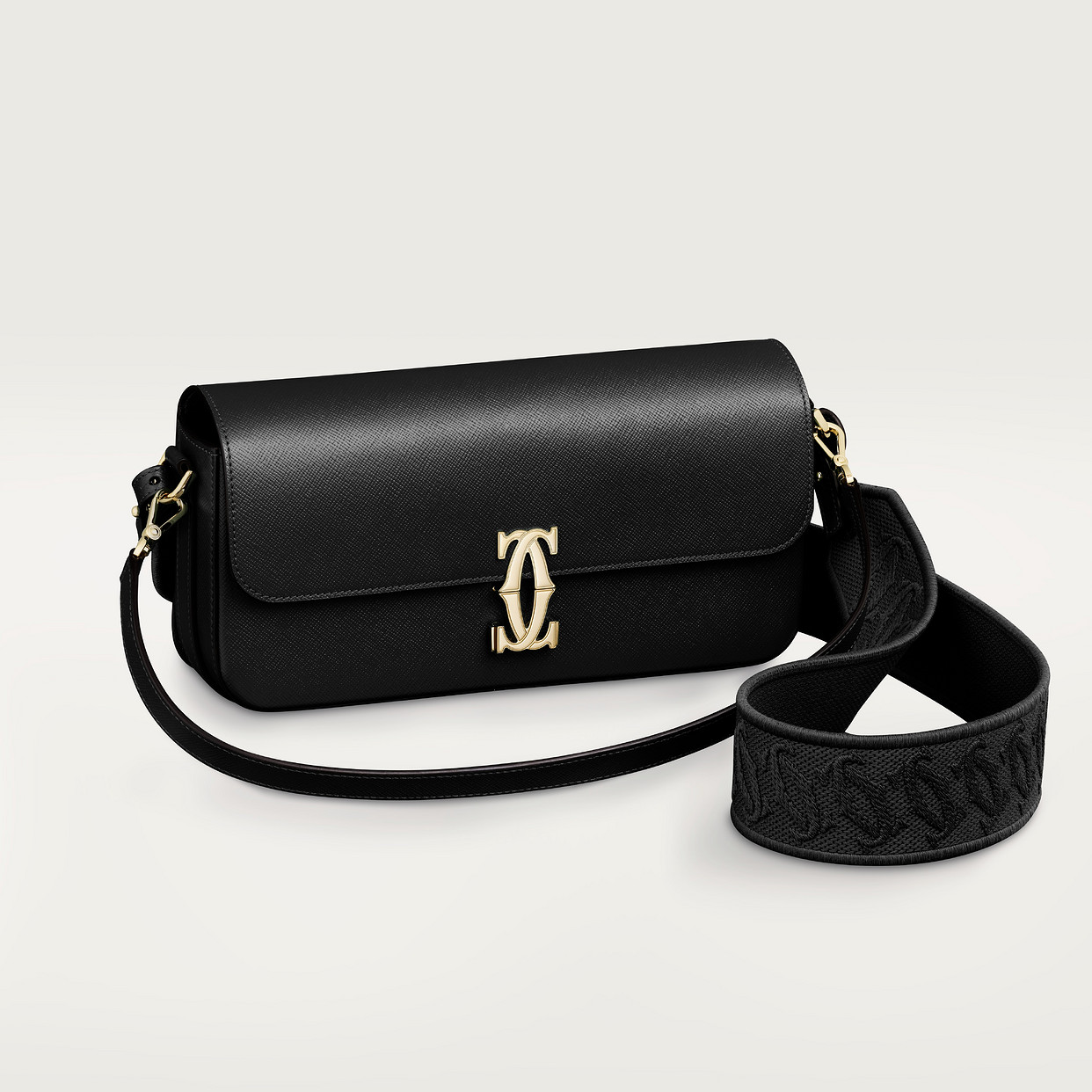 

Женская сумка через плечо Cartier Sac east-west, C de Cartier, черная текстурированная телячья кожа