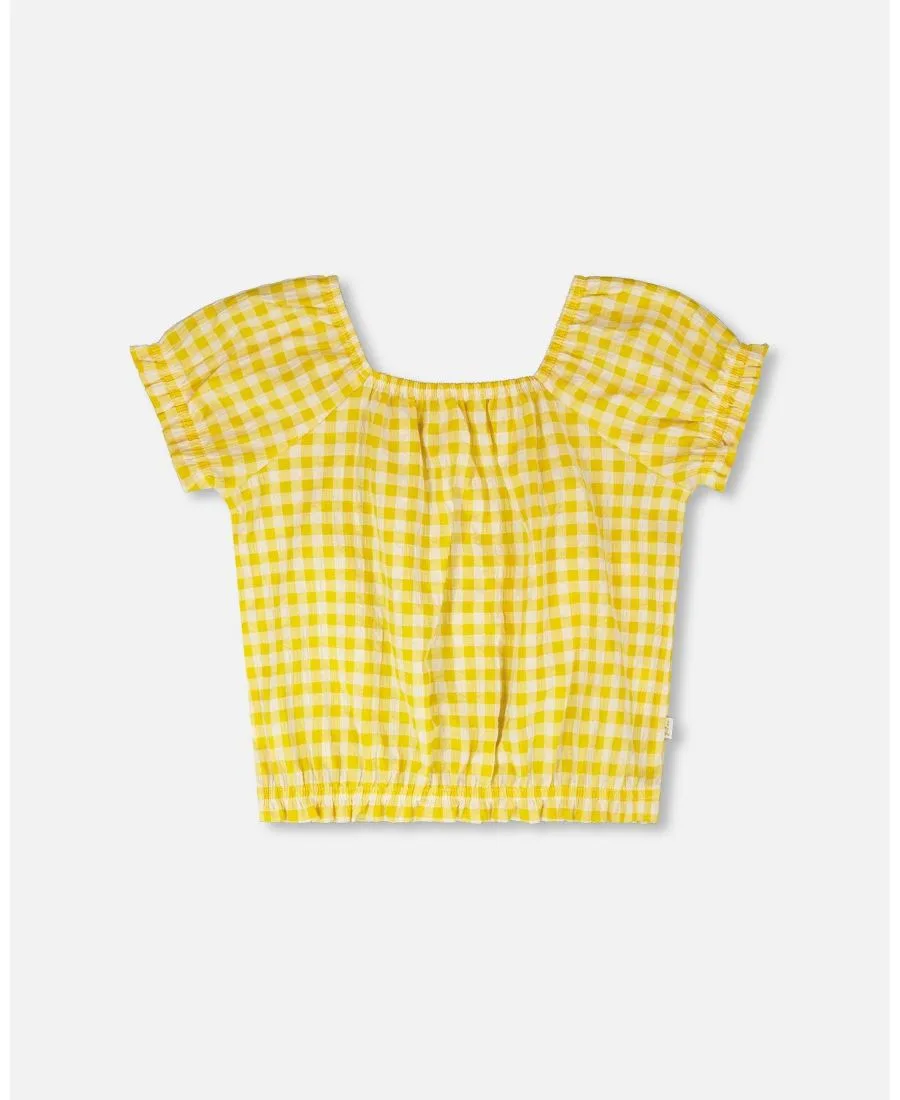 Крестьянская блузка для девочек-малышек Deux par Deux, желтый gingham