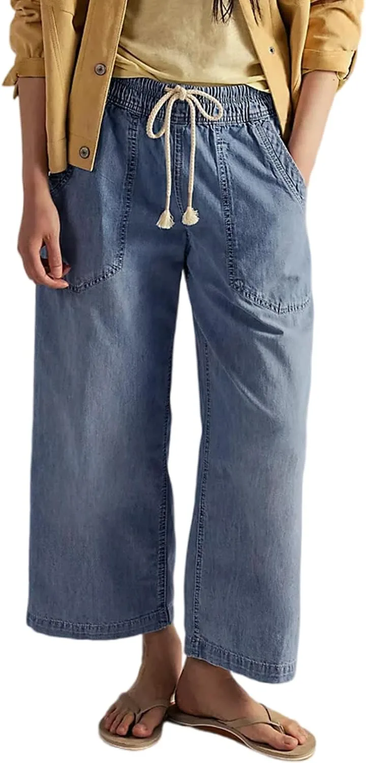 

Yoeasy женские джинсы wide leg mid rise с эластичным шнурком