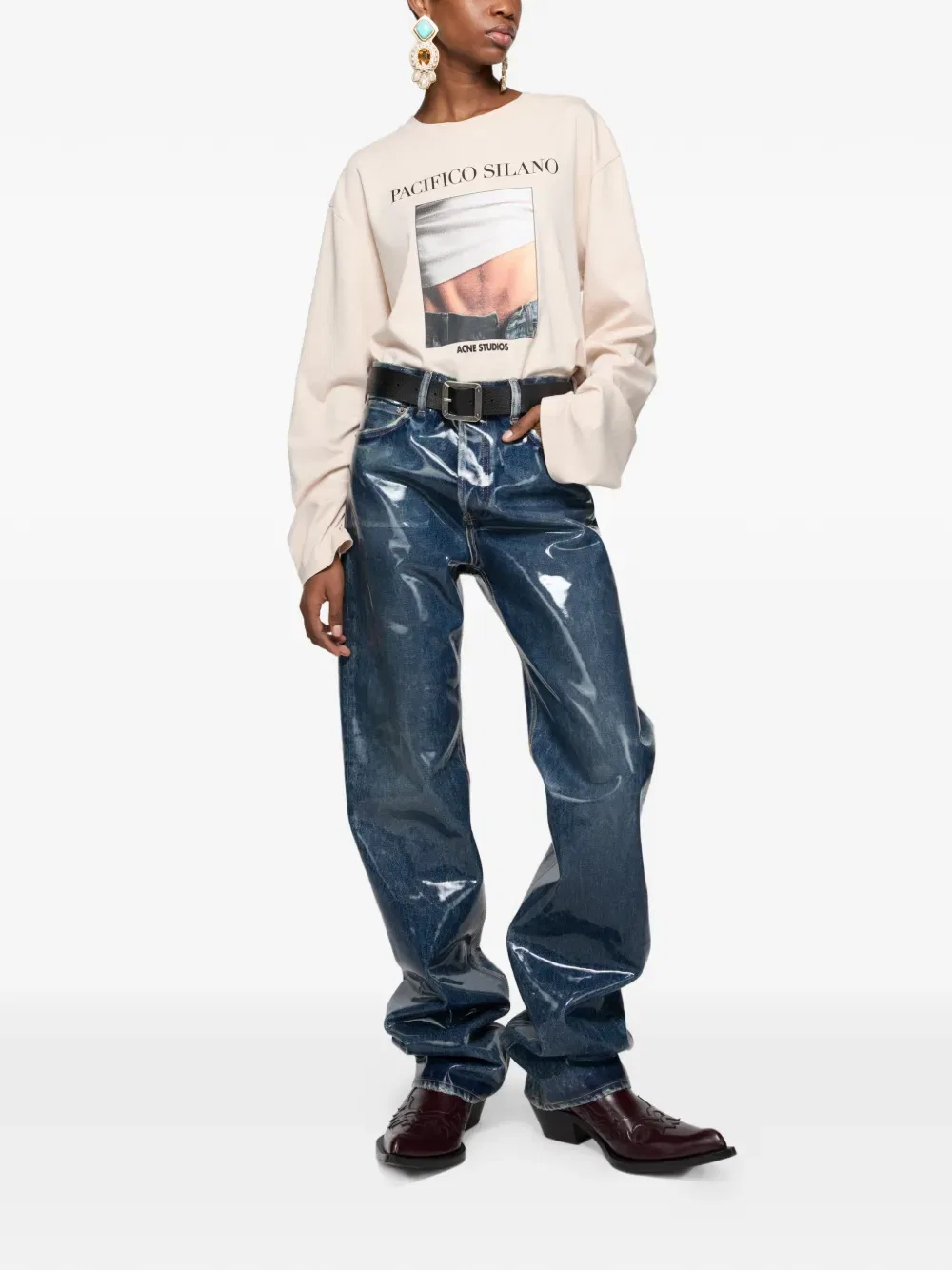 Футболка с длинными рукавами и принтом логотипа Acne Studios, нейтральный — фото 2