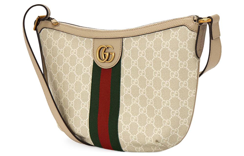 Сумка кроссбоди GUCCI Ophidia из смесового хлопка и льна с кожаными вставками — фото 2