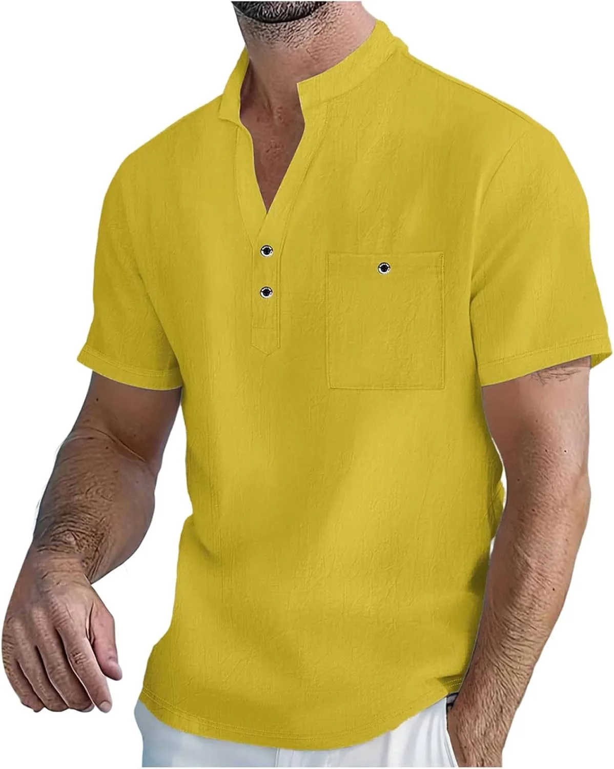 

Мужская рубашка хенли с коротким рукавом из хлопка и льна