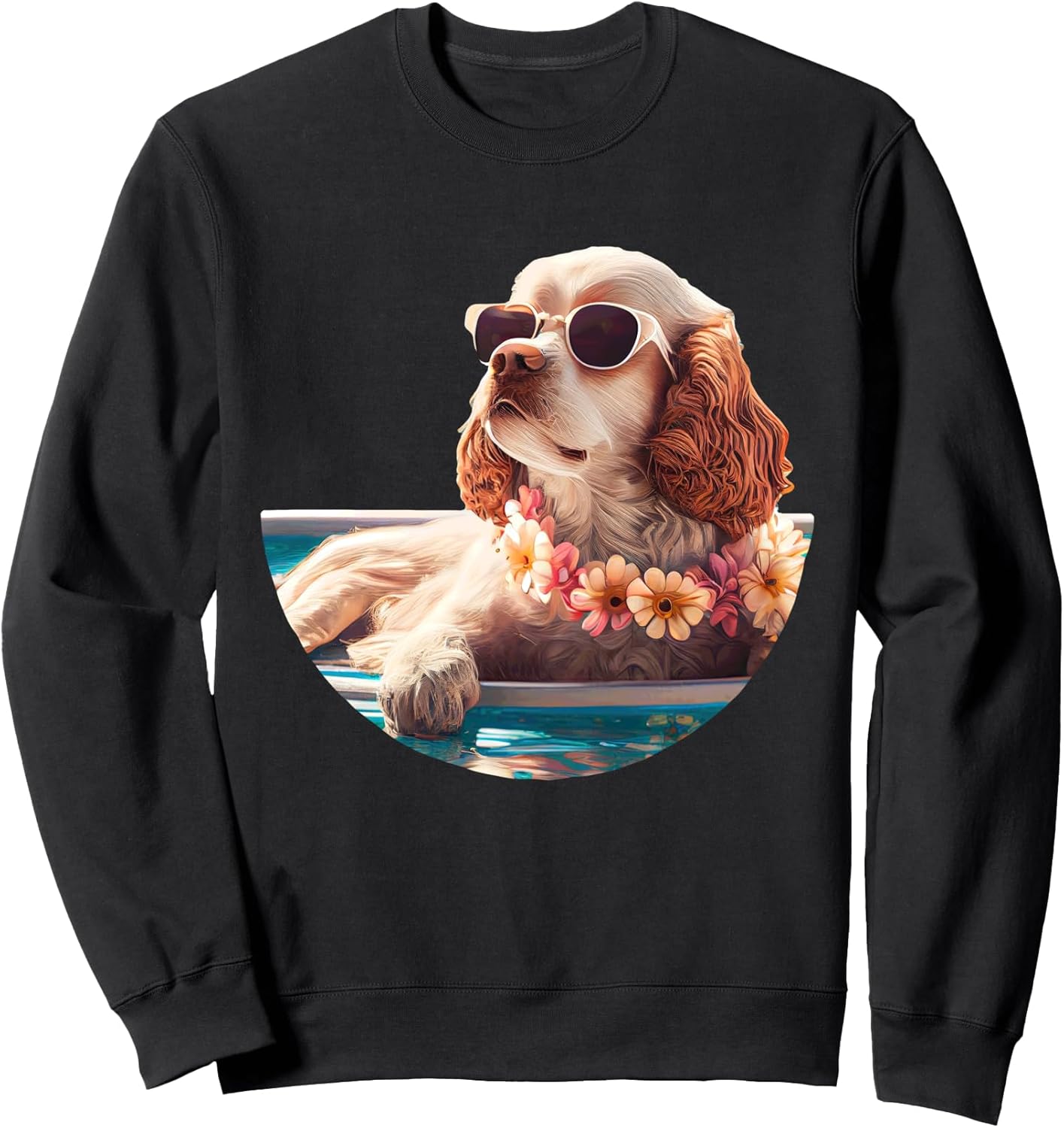 

Стильные солнцезащитные очки, собака, цветочный принт, толстовка для бассейна Chill Canine Vibes Relaxing Poolside, черный