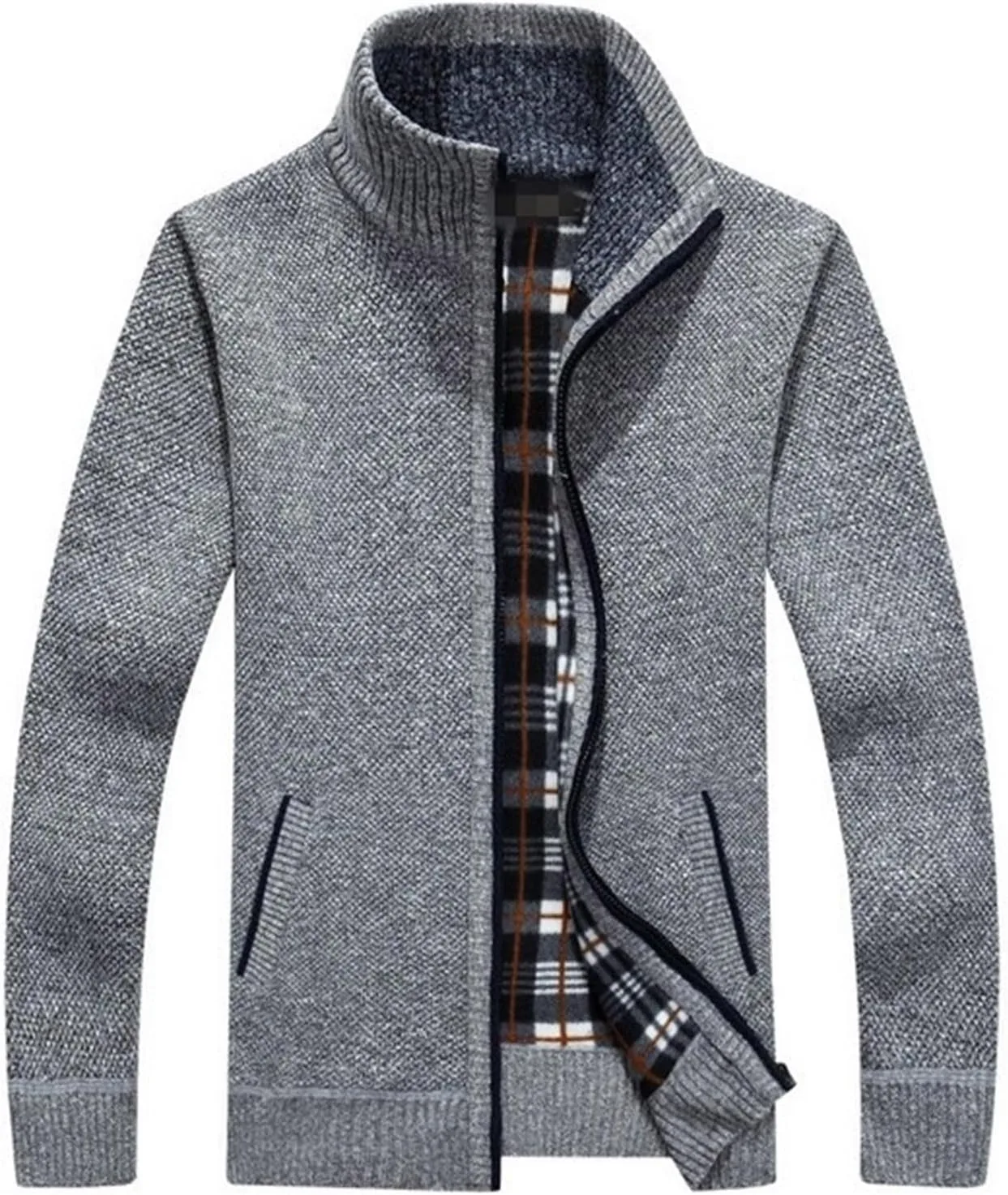 

Мужской свитер с длинным рукавом, вязаный, на молнии, мягкий воротник-стойка