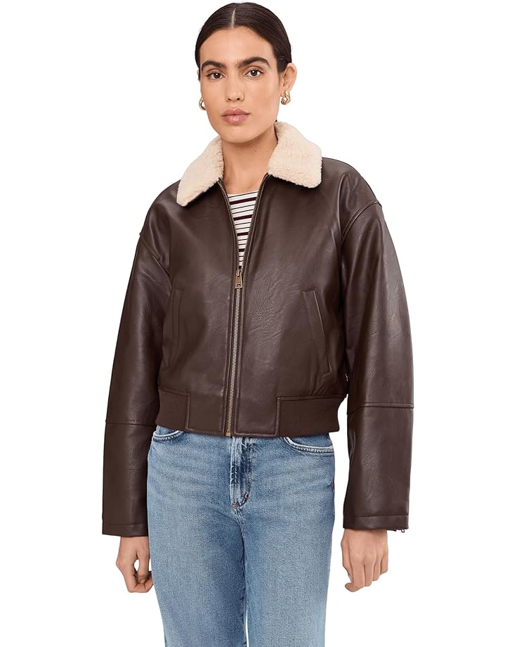 

Женская куртка-бомбер Levi's из искусственной кожи с воротником из шерпы, Brown