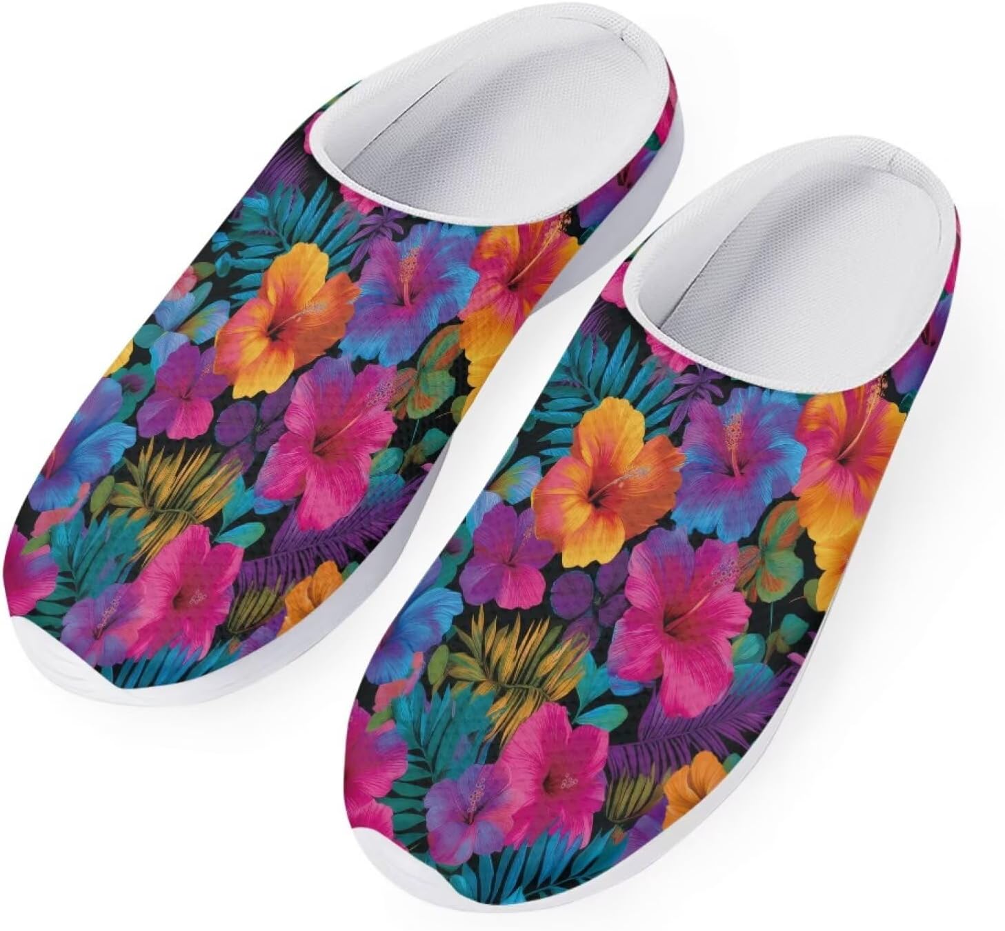 

Forchrinse Южно-западные сандалии с арочной поддержкой для мужчин и женщин Navajo Aztec, тапочки-мюли для сада, прогулочные кроссовки для носки в помещении и на улице, Hawaiian Hibiscus