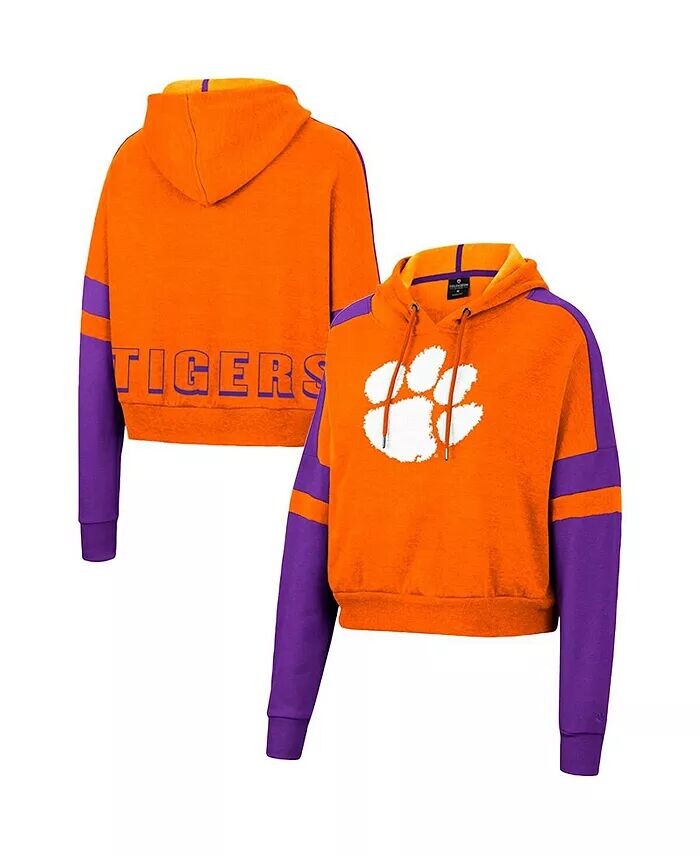 

Женский укороченный пуловер с капюшоном оранжевого цвета Clemson Tigers Throwback Stripe Arch Logo Colosseum