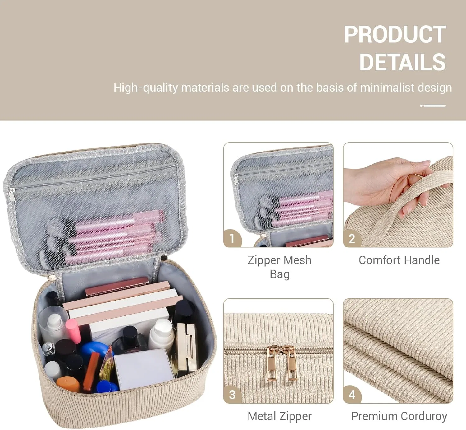 Набор женских косметичек MAGEFY из 3 штук Magefy, Beige - Pack Of 3 — фото 4