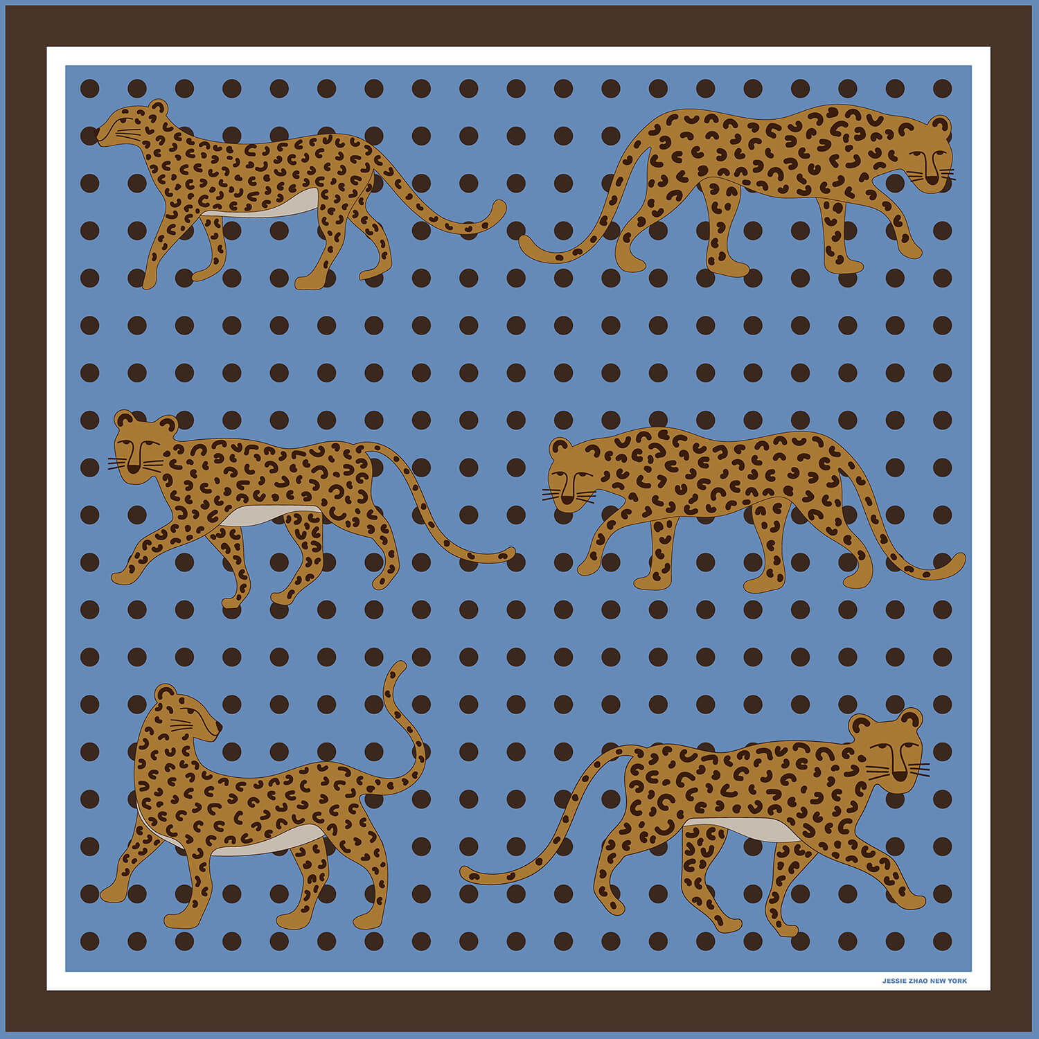 

Двусторонний шелковый шарф Blue Leopards Garden Jessie Zhao
